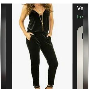 Veronica M Elegant Black Velvet Jumpsuit, Large